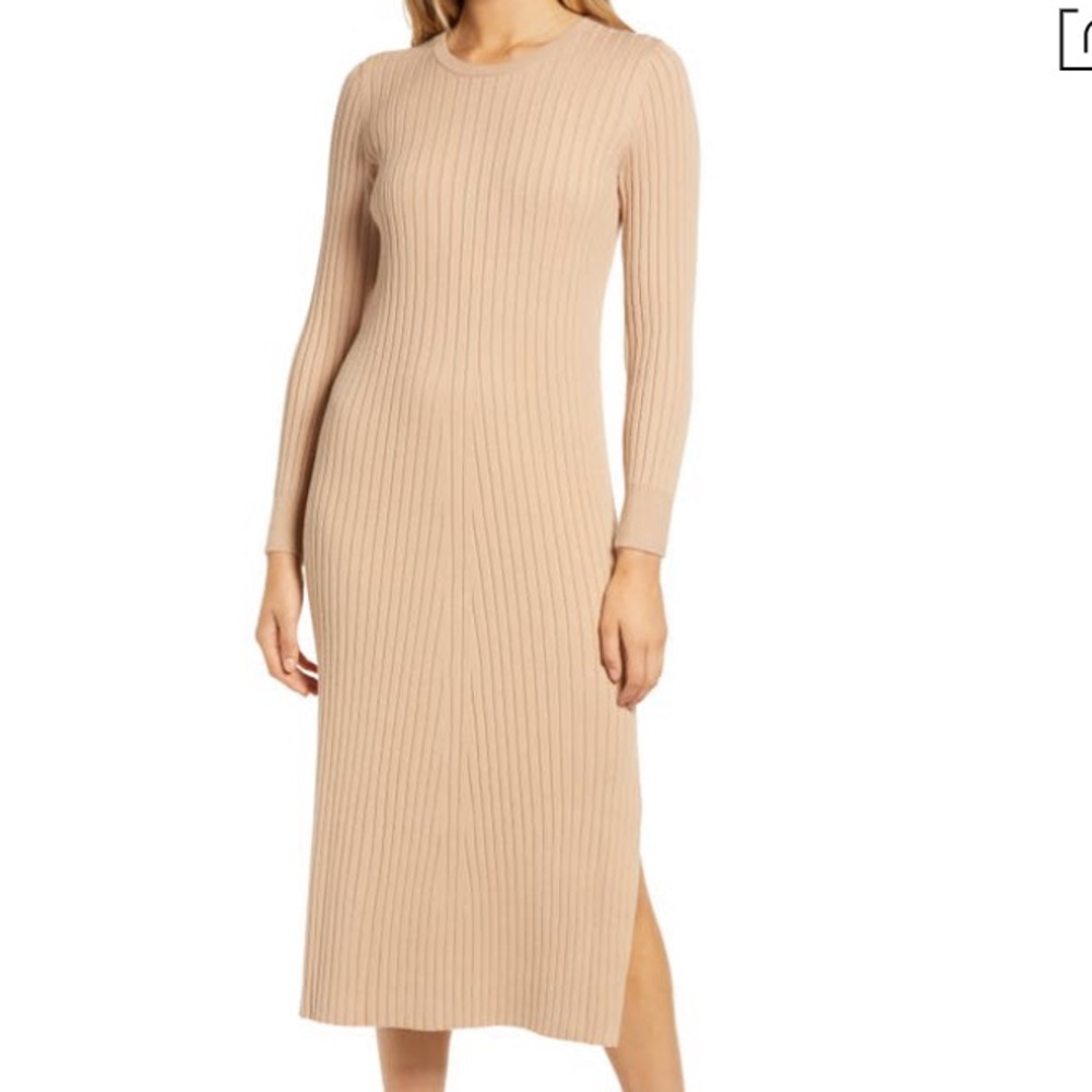 WAYF x BFF Hollie Long Sleeve Sweater Dress in Camel - NWT